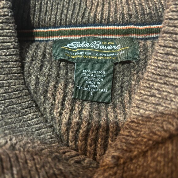 Vintage Eddie Bauer Brown Knit Sweater Men’s L 4 Button Fisherman Cabin Cozy - Picture 3 of 7
